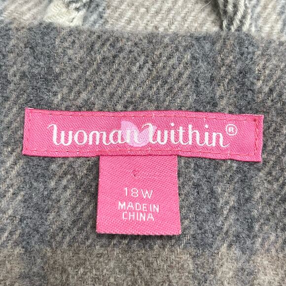 Woman Within Gray Black White Plaid Lined Button Up Winter Jacket Coat 18W - Picture 8 of 13